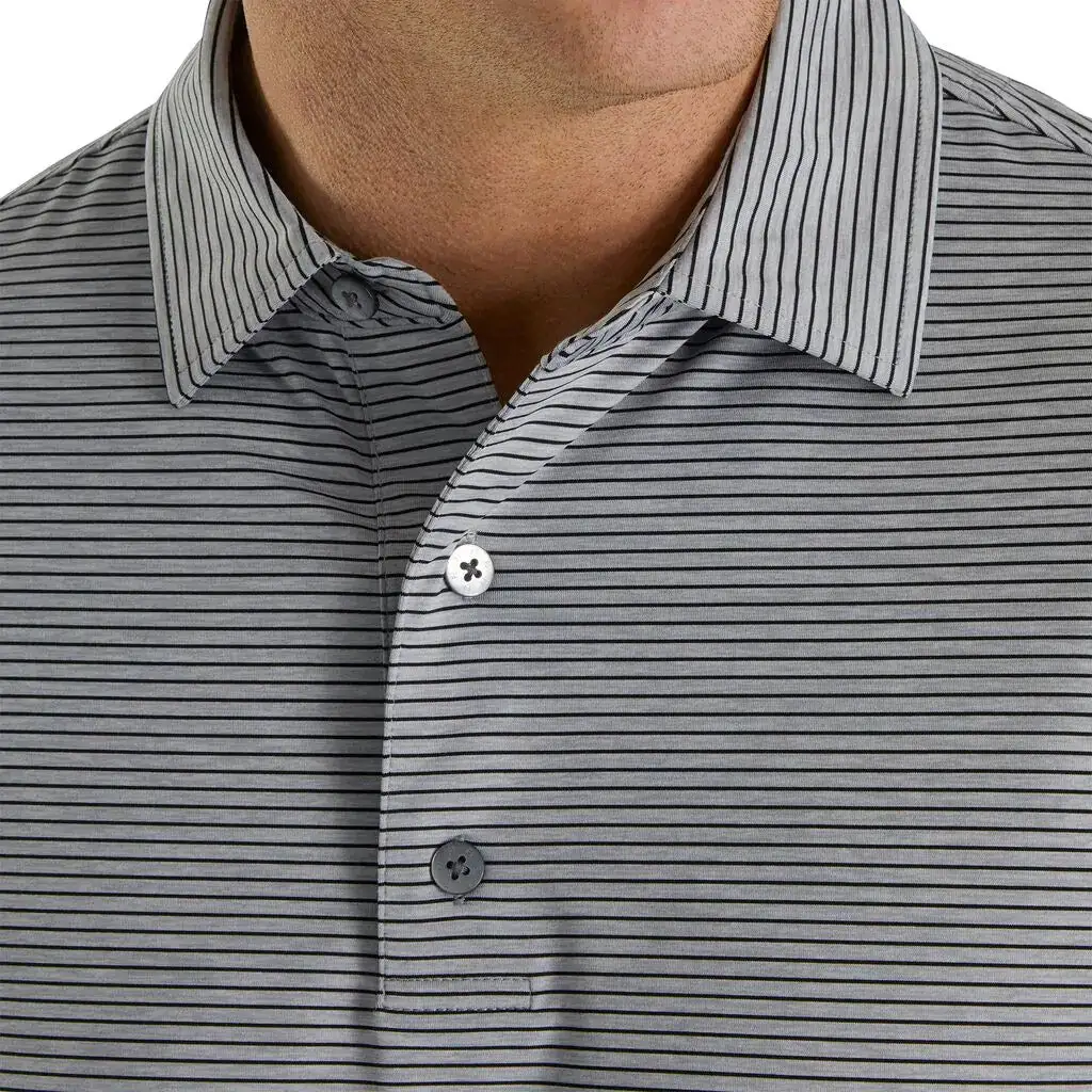 FootJoy Heather Pinstripe Lisle Self Collar Grey Mens Golf Polo - Image 3