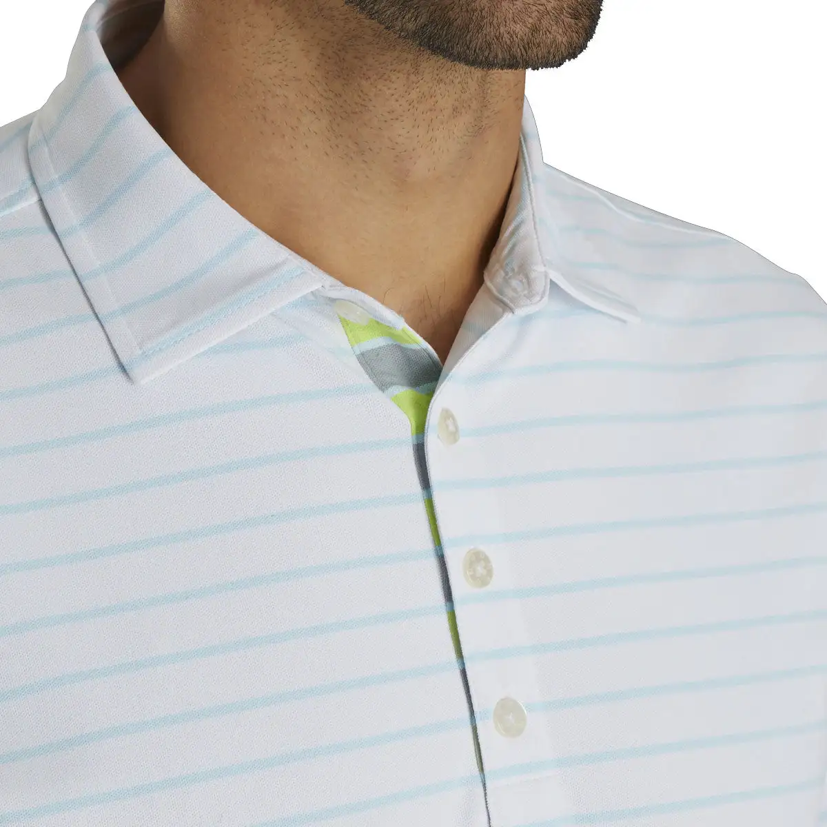 FootJoy Pique Mixed Stripe Self Collar White-Ice Blue Mens Golf Polo - Image 3