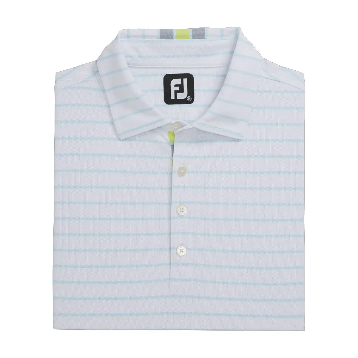 FootJoy Pique Mixed Stripe Self Collar White-Ice Blue Mens Golf Polo - Image 4