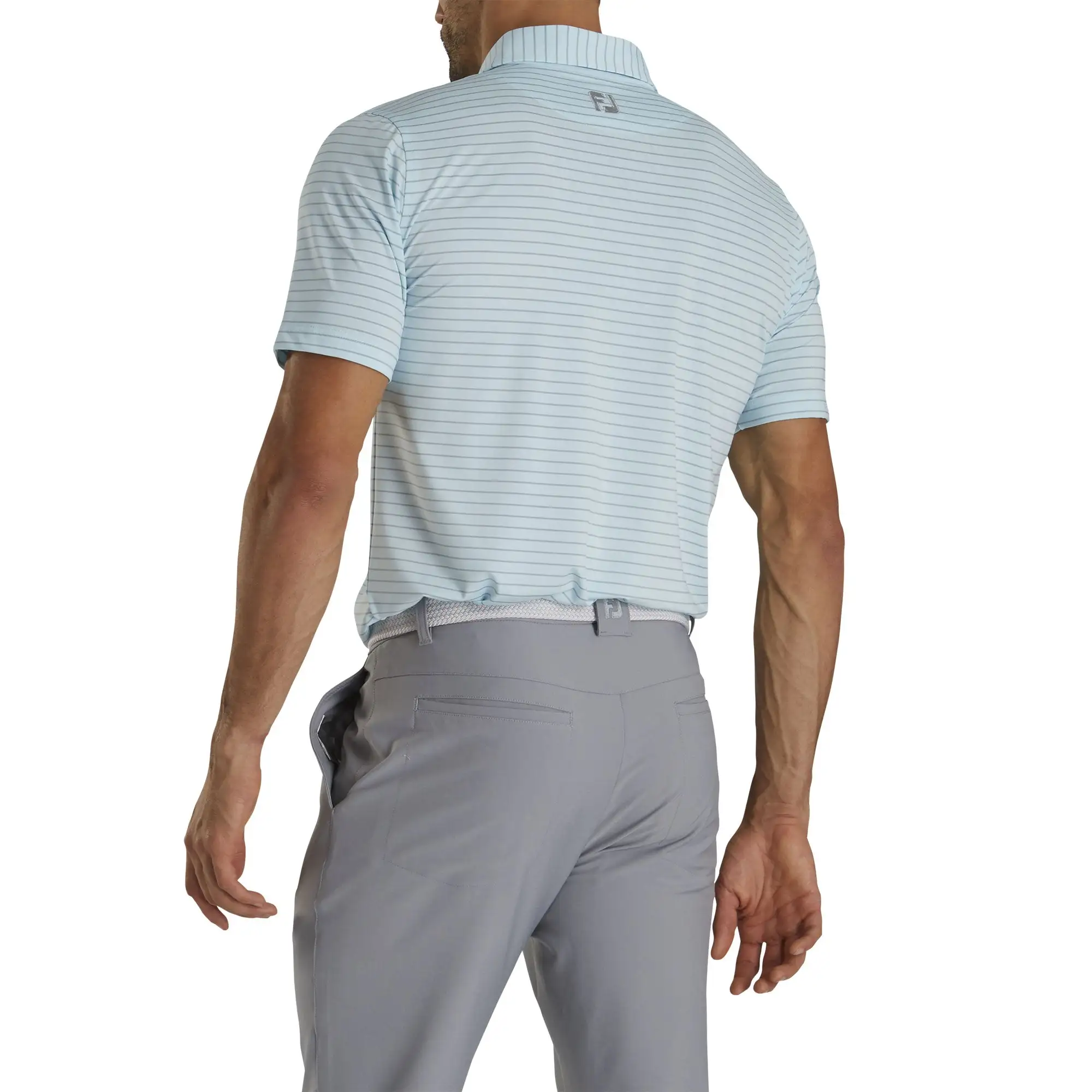 FootJoy Athletic Fit Lisle Classic Stripe Ice Blue Mens Golf Polo - Image 2