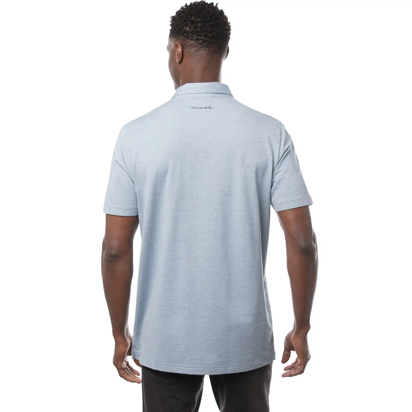 TravisMathew Aerial View Heather Federal Blue Mens Golf Polo - Image 3
