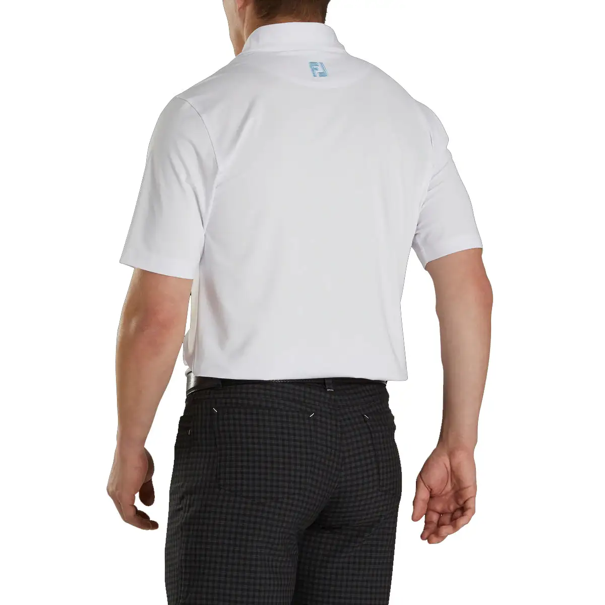FootJoy Athletic Fit Lisle Solid Gingham Trim White Mens Golf Polo - Image 2