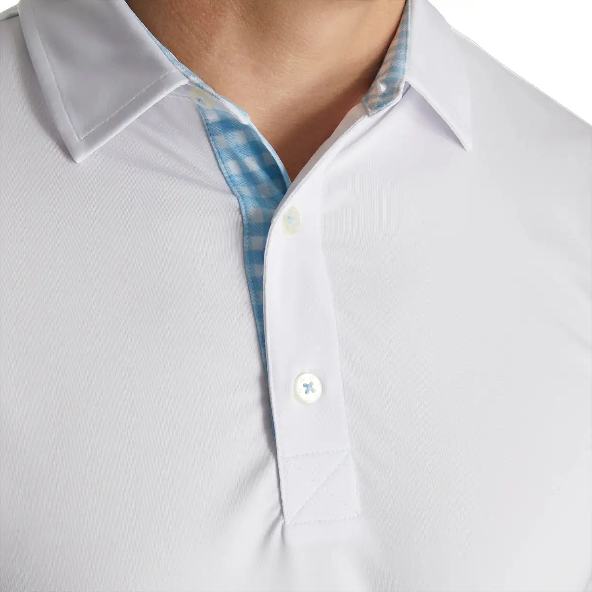 FootJoy Athletic Fit Lisle Solid Gingham Trim White Mens Golf Polo - Image 3