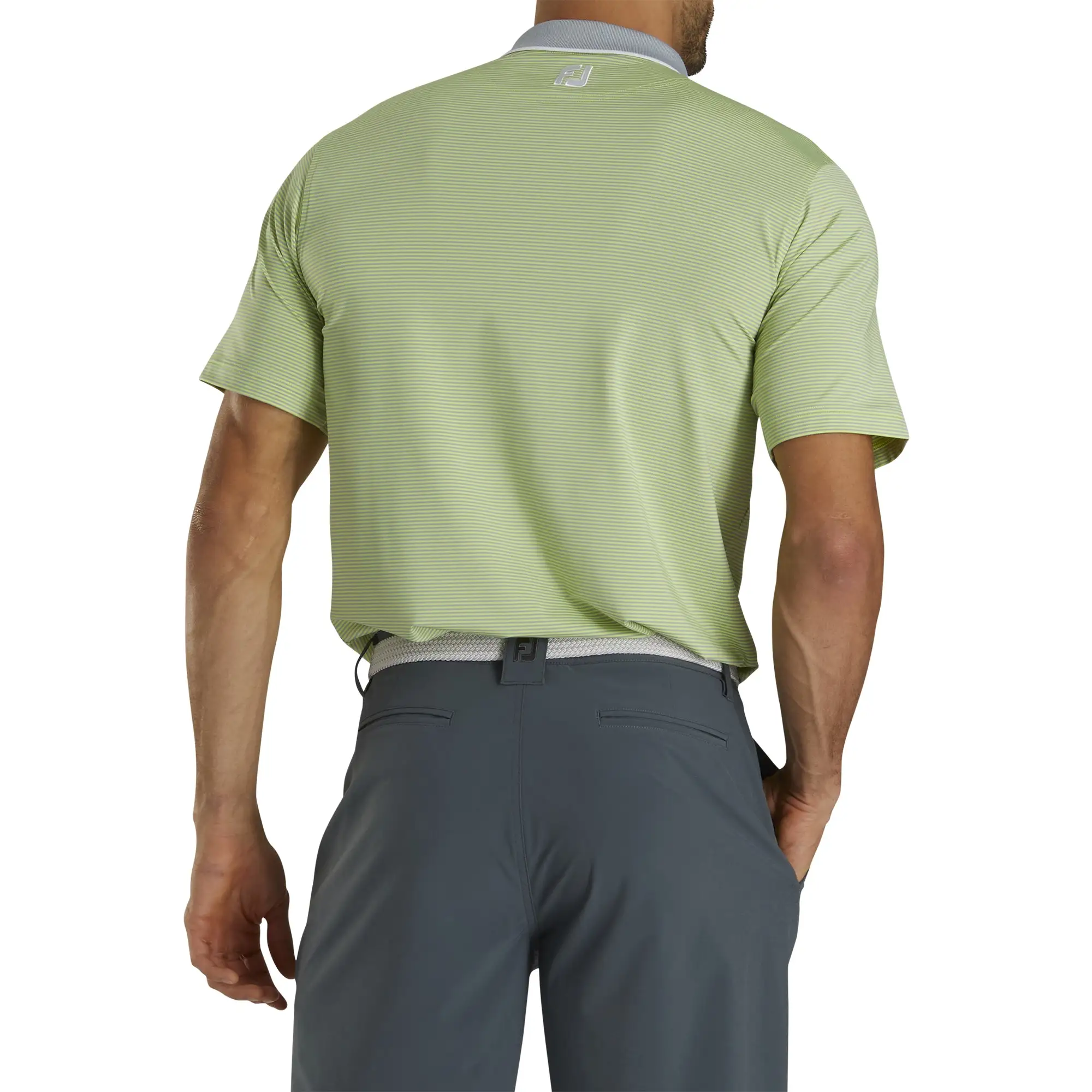FootJoy Lisle Mini Stripe Grey-Lime Mens Golf Polo - Image 2