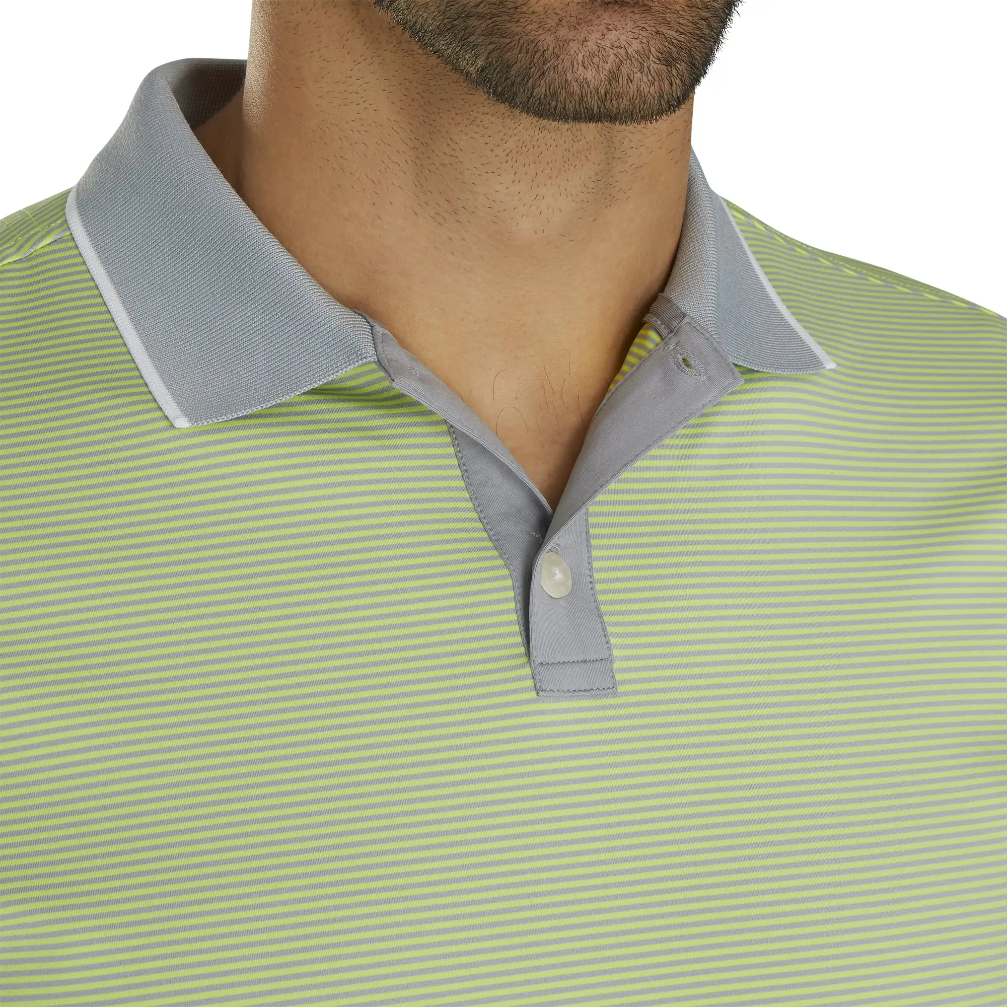 FootJoy Lisle Mini Stripe Grey-Lime Mens Golf Polo - Image 3
