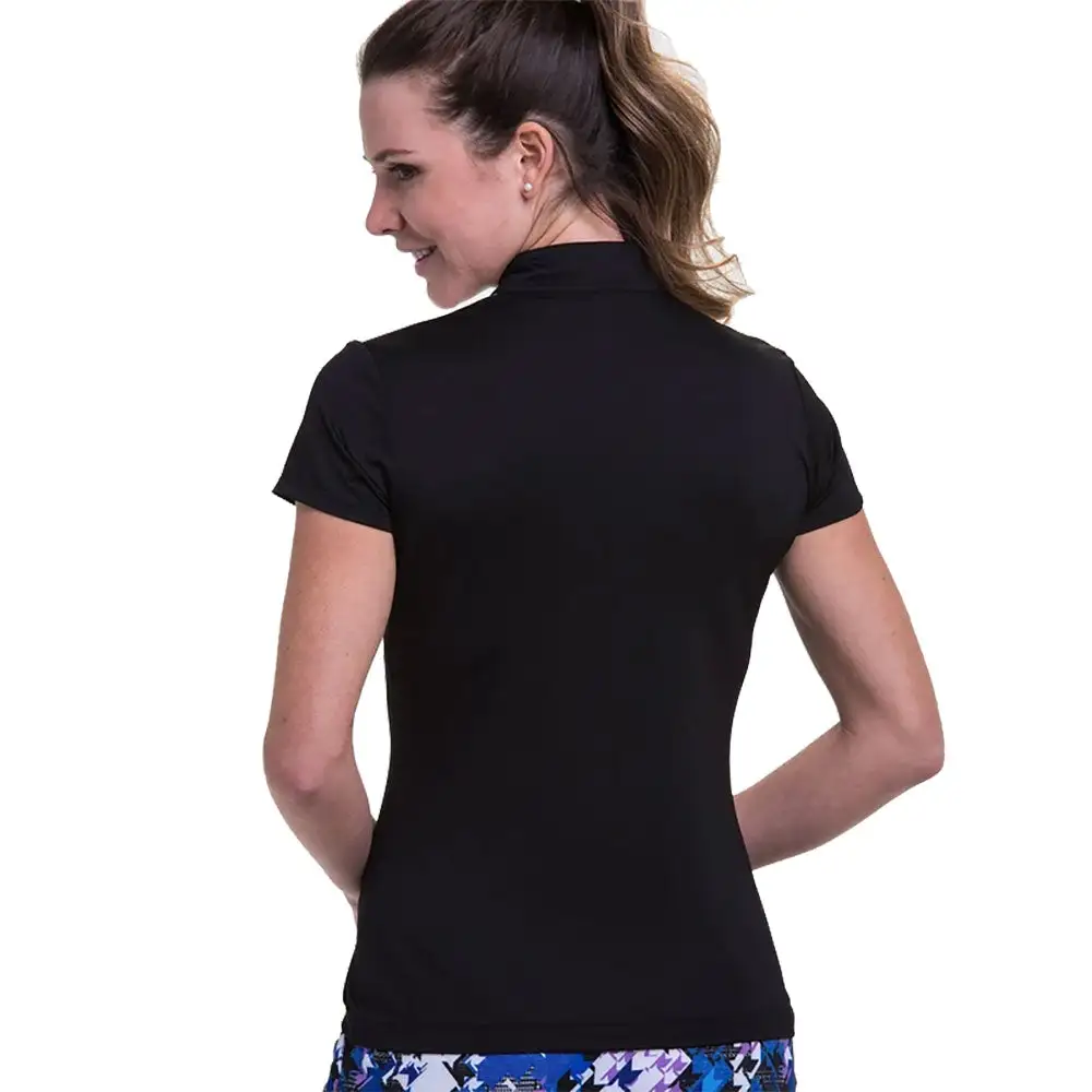 EP NY EP New York Mock Zip Black Multi Womens Short Sleeve Golf Polo - Image 2