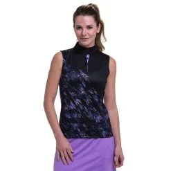 EP NY EP New York Bias Print Black Multi Mock Womens Sleeveless Golf Polo