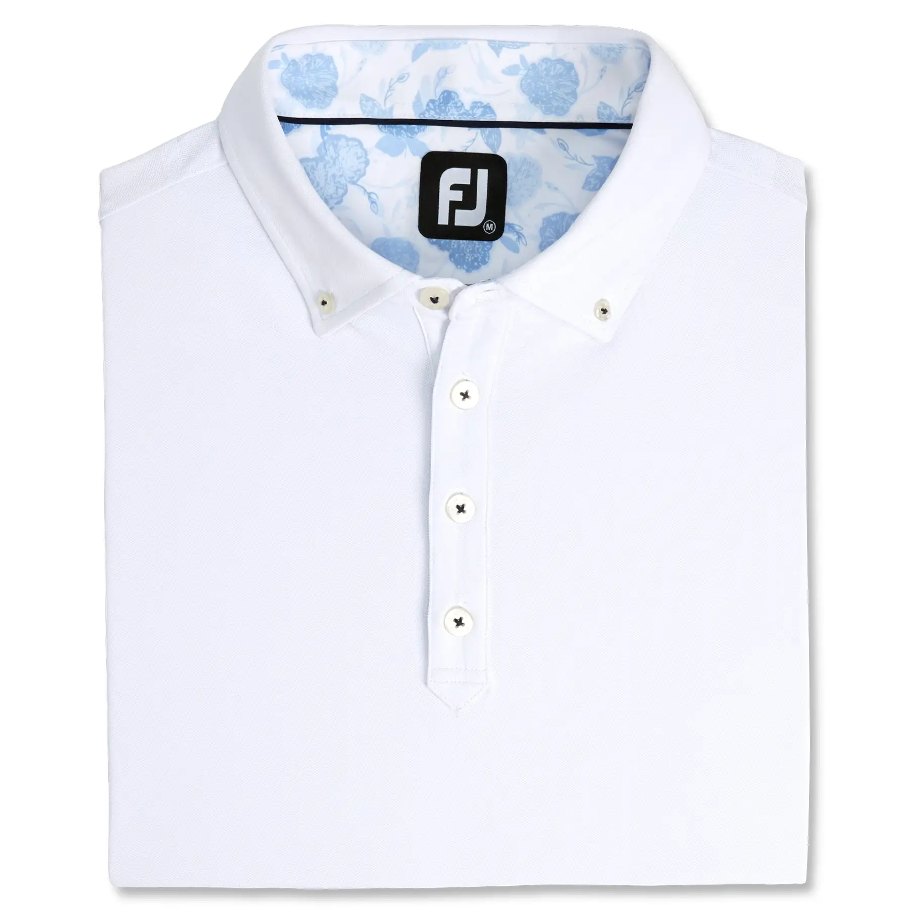 FootJoy Stretch Pique Vintage Floral Trim White Mens Golf Polo - Image 3