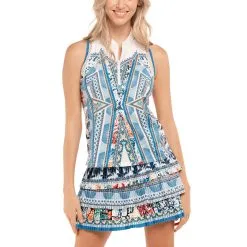 Lucky In Love Playing In Paradise White Womens Sleeveless Golf Polo