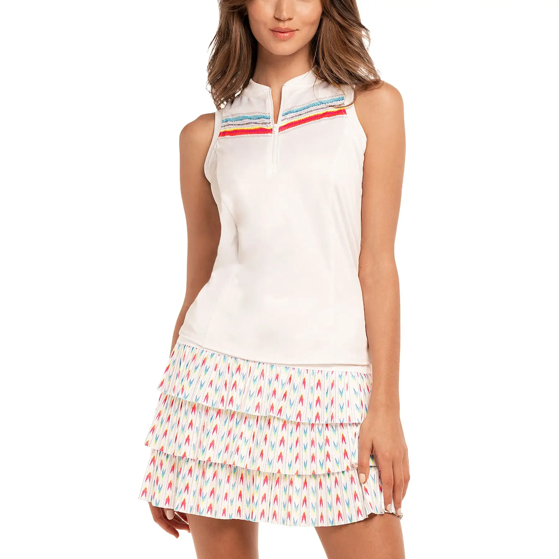 Lucky In Love Sahara Zip White Womens Sleeveless Golf Polo