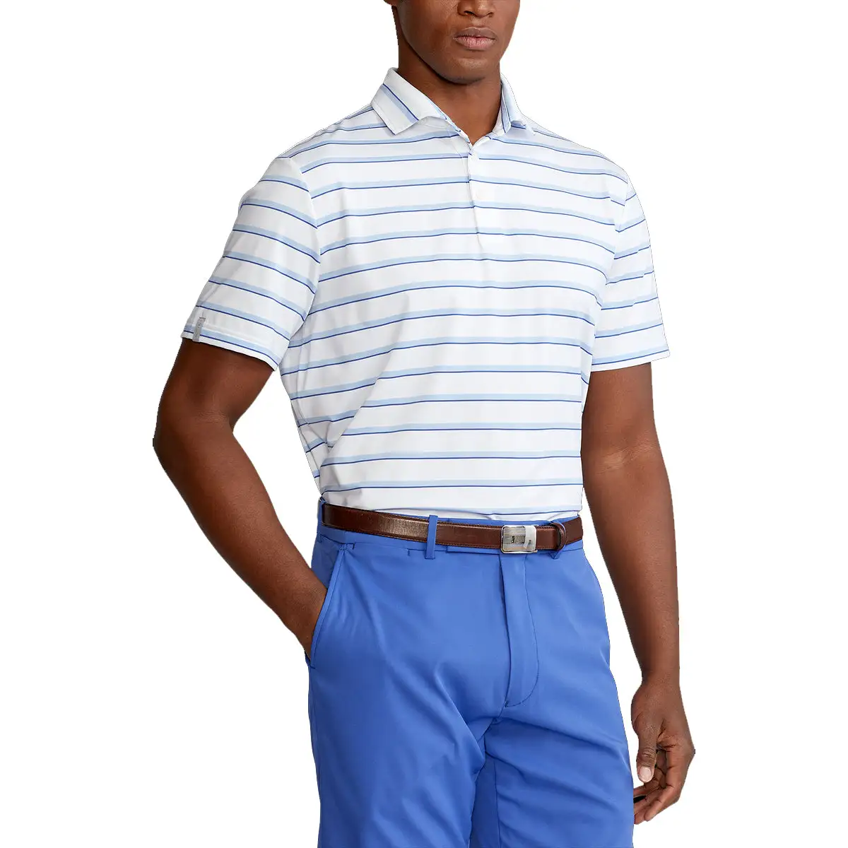 Polo Ralph Lauren RLX Ralph Lauren Lightweight Wide Multi Stripe Pure White Mens Golf Polo