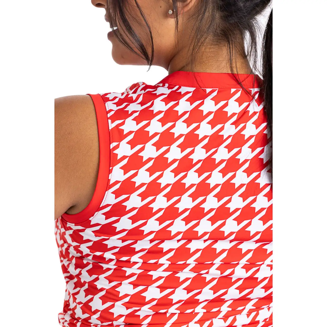 Kinona Cut Loose Houndstooth Red Womens Sleeveless Golf Polo - Image 2
