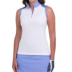 EP NY EP New York Zip Mock White Multi Womens Sleeveless Golf Polo