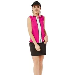 Belyn Key Piped Contrast Raspberry Womens Sleeveless Golf Polo